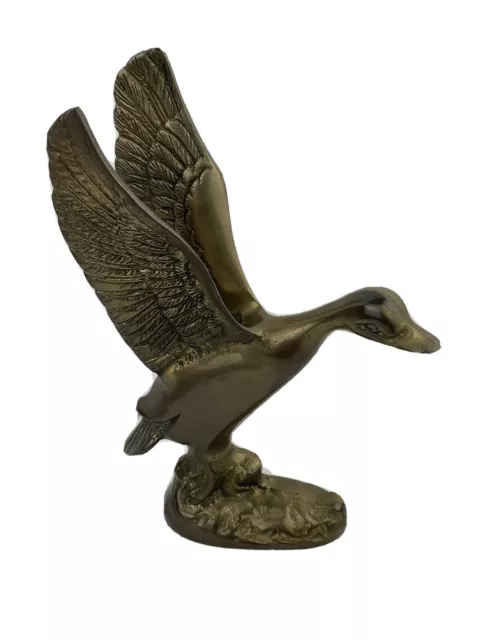 Vintage Flying 7" Tall Solid Cast Brass Duck Figurine Statue