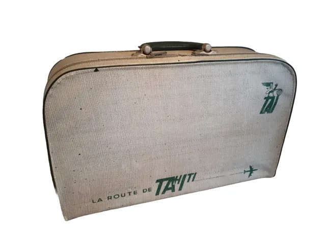 Valise TAI - La route de Tahiti - grise et verte des années 1960 -Vintage