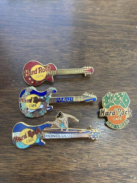 Lot Of 4 Hard Rock Cafe Honolulu Maui Hawaii Guitar Lapel Pin Las Vegas