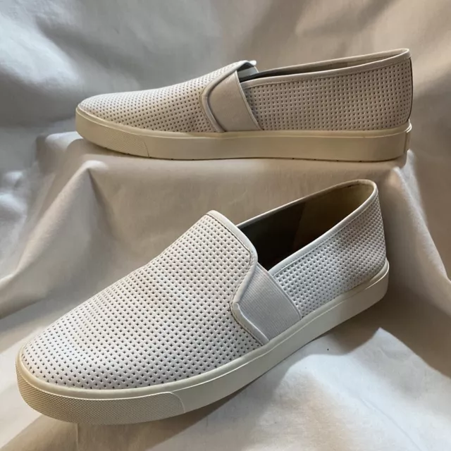 Vince ~ Women's Blair 5 Perforated Leather Slip On White Sneakers ~ Size 10 M