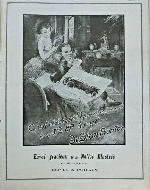 Publicité De Presse 1923 De Dion Bouton Nous Choisissons Une 12 Hp 4 Cylindres