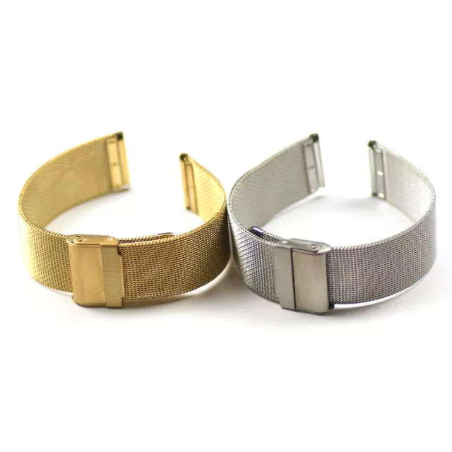 Easy Adjust Sliding Buckle Fine Mesh Watch Strap Metal Gold Plated Steel Band 3