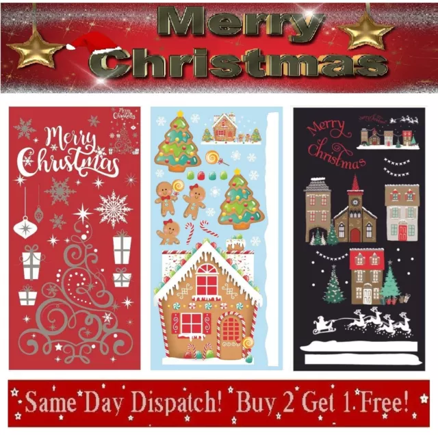 Christmas Window Stickers Removable Xmas Decals Snowflake Santa Reindeer Tree uk