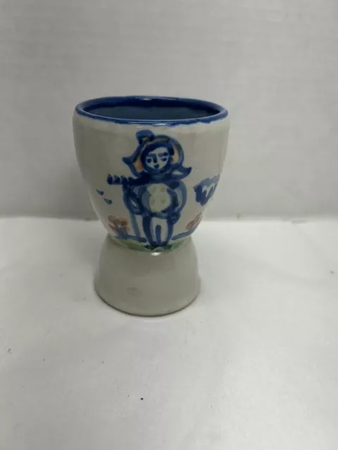 M.A. Hadley USA Handmade Pottery Stoneware Egg Cup Hand Painted Farmer The End