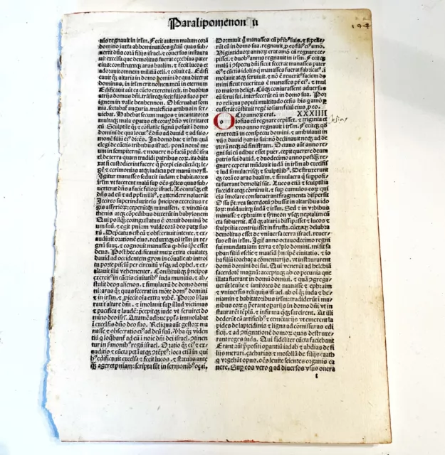 RARE 1498 Froben Incunable Bible Leaf Manuscript Christian 2 Chronicles Decor