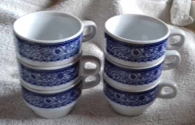 Six Tasses Apilco  France Decor Bleu