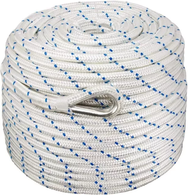 12mm x 100m Polyester Rope Double Braid Anchor Marine Sailing Mooring Yacht Boat