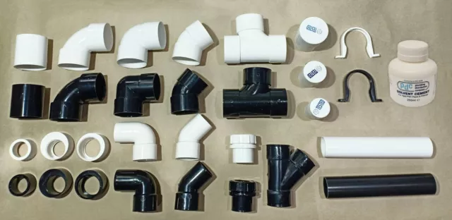 Solvent Waste System Pipe & Fittings 32/40/50Mm, Black/ White / Solvent Cement