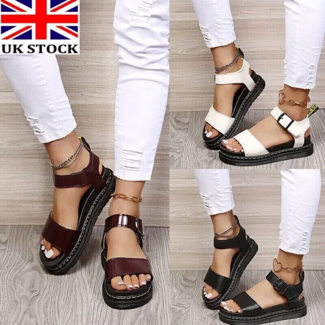 Womens Chunky Sandals Thick Sole Strappy Block Flatforms Shoes Summer New Size