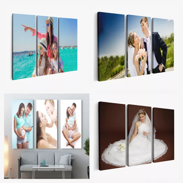 Personalised Your Photo On Canvas, Printed & Framed x3 PANEL CANVAS WALL ART