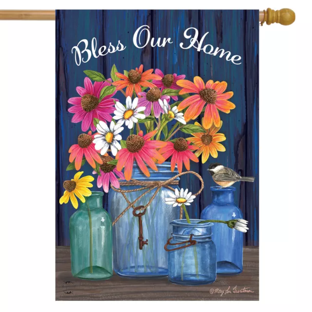 Bless Our Home Mason Jars Summer House Flag Floral 28" x 40" Briarwood Lane