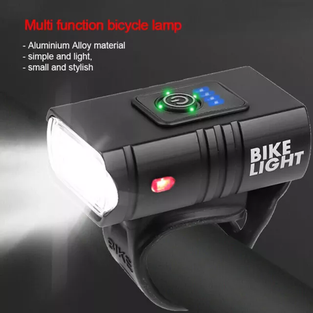 Bike Front Light USB Rechargeable LED Lamp Bicycle Headlamp Power Display 6 Mode