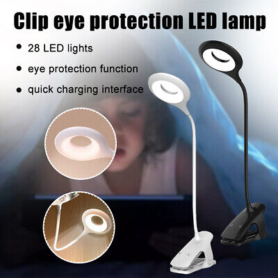 LED Desk Lamp Eye-Caring Clamp Light Lamps Reading Lights USB Rechargeable 360°