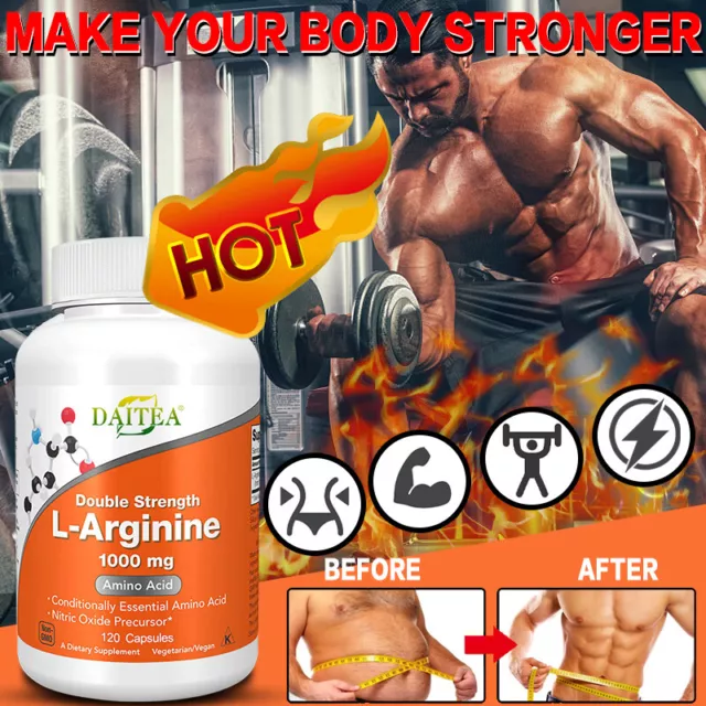 L Arginine Capsules 1000mg Dose Nitric Oxide Muscle Pump Growth Hormormone