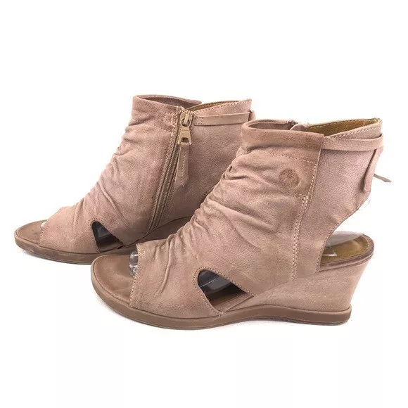 Miz Mooz Becca Open Toe Rose Leather Zip Wedge Sandals EUR 39 Womens Size 8.5-9 2
