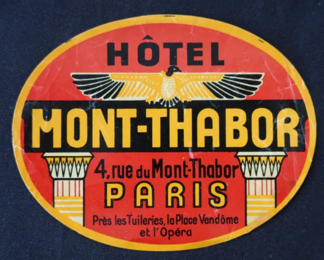 Antique Tag HOTEL MONT-THABOR PARIS Place Vendôme Suitcase Luggage Label 3
