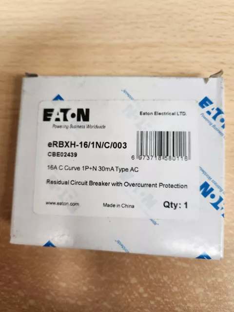 Erbxh16/1N/C/003 Rcbo 16A 1P+N 6Ka C Curve 30Ma - Eaton Cbe02439