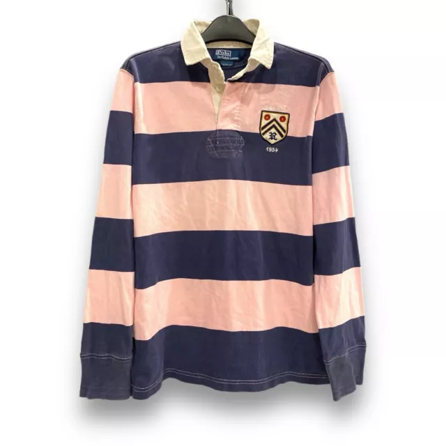 Polo Ralph Lauren Striped Long Sleeve Rugby Shirt Custom Fit Pink Blue Mens M