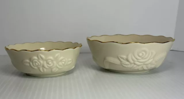 Set of 2 Small Lenox Ivory Rose Blossom Bowls,Gold Trim, Porcelain
