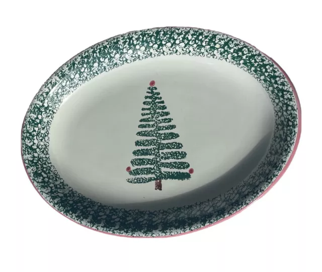 FURIO CHRISTMAS TREE Sponge Paint Oval Serving Platter 16 x 2