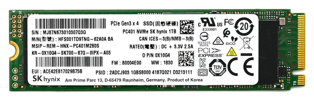 Dell XPS 15 9570 SK Hynix 1TB M.2 PCIe NVMe 2280 Gen3 x4 SSD HFS001TD9TNG X10G4