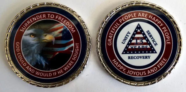 Alcoholics Anonymous 13 Year Patriotic Rope Edge Sobriety Coin Chip 1 3/4"