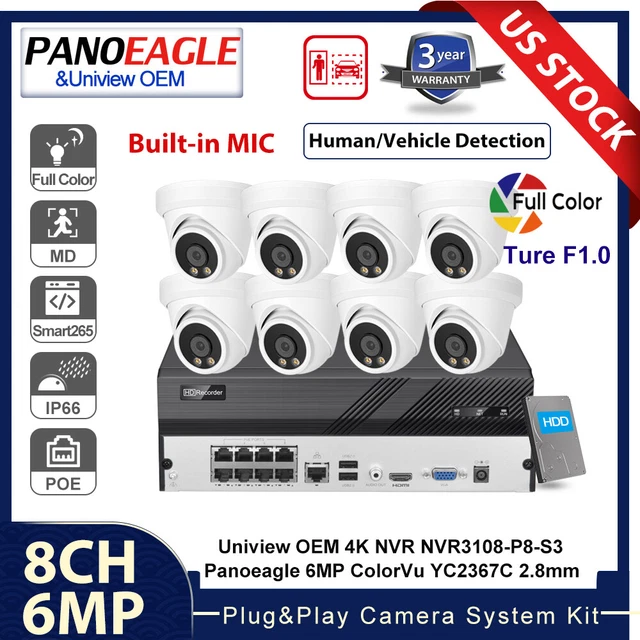 HIKVISION COMPATIBLE PLUG&PLAY MIC 6MP ColorVu Camera System Uniview 4K