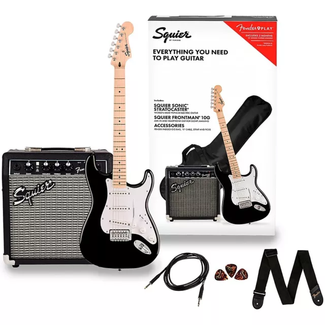 Squier Sonic Stratocaster Electric Guitar Pack with Fender Frontman 10G Amp Blck Squier Sonic Stratocaster Electric Guitar Pack with Fender Frontman 10G Amp Blck