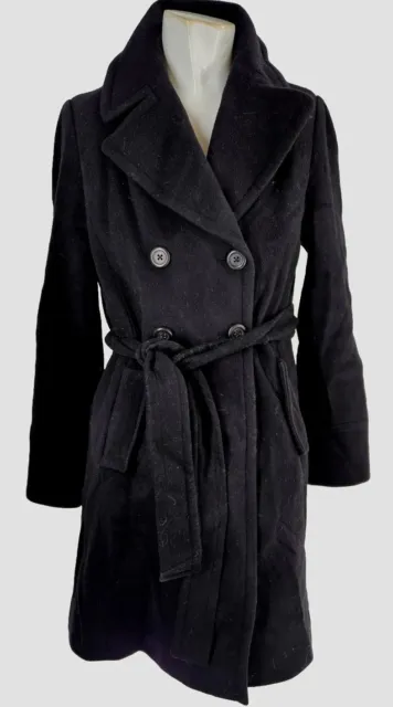 3458 J Crew Womens Black Wool Cashmere Double Breasted Belted Coat 4