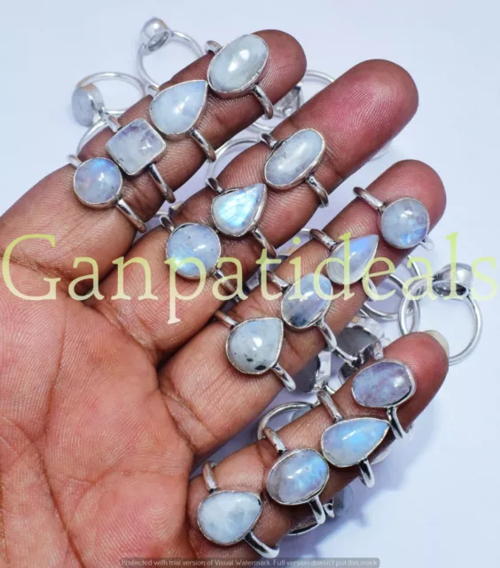 Rainbow Moonstone Gemstone Rings Wholesale Lot 925 Sterling Silver Plated Rings