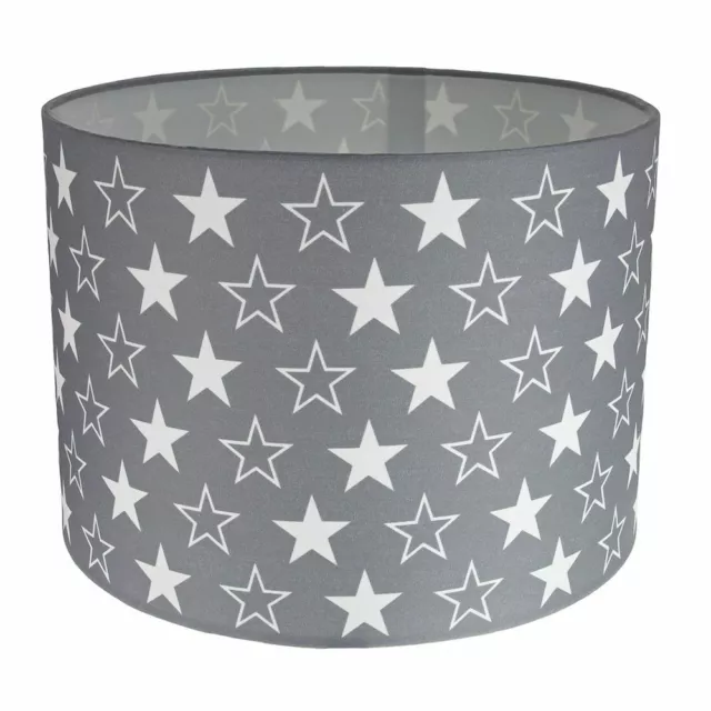 White Stars Children's/Kids Grey Cotton Fabric Bedroom Lamp or Pendant Shade ...