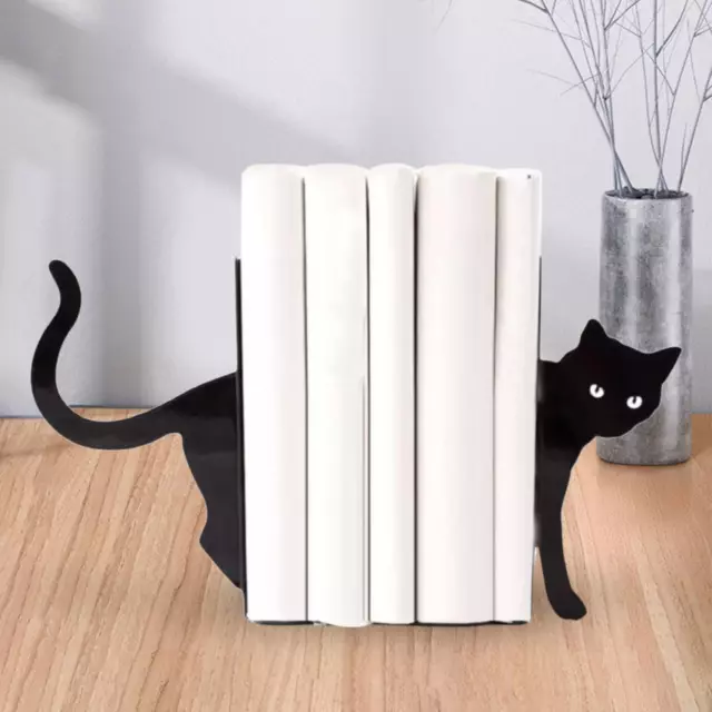 Serre-livres chat noir ornement support de livre en métal pour étagères