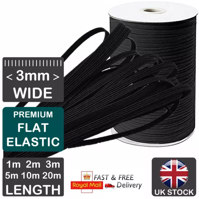 3mm Black Flat Elastic Cord Woven For Sewing Making Face Ear Loops Clothes