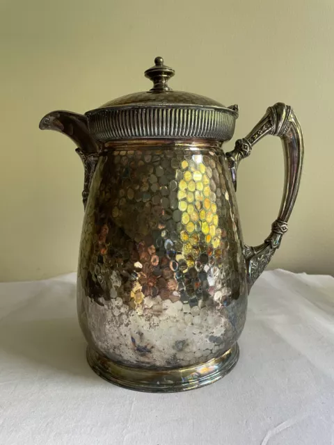 Antique Meriden Britannia Insulated Silver Plate Pitcher 1868 Porcelain Lined