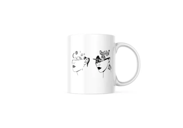 Abstract Woman Face Fashion Art 11-Ounce White and Black Ceramic Coffee Mug M331