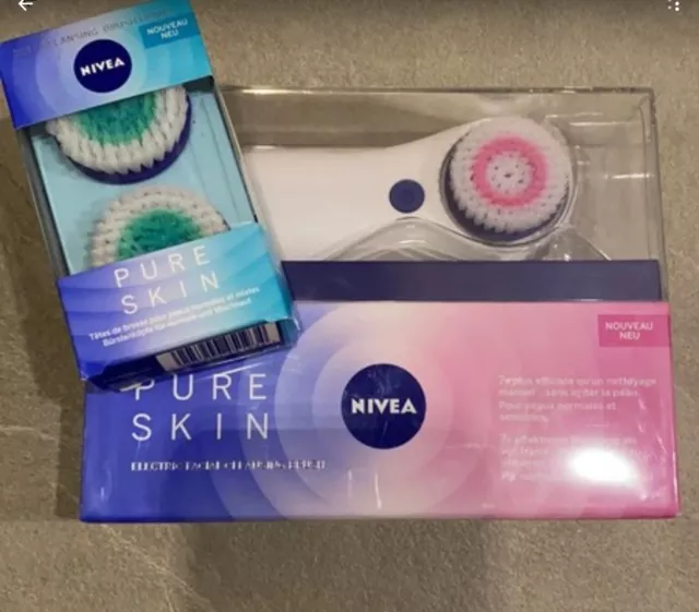 Brosse Nettoyante Électrique Visage Pure Skin + 2 Tête De Recharge Idéal Noël