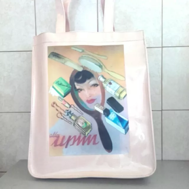 BORSA UPIM IN plastica molto resistente sfondo rosa chiaro con stampa anni 50 60 EUR 4 00 PicClick IT