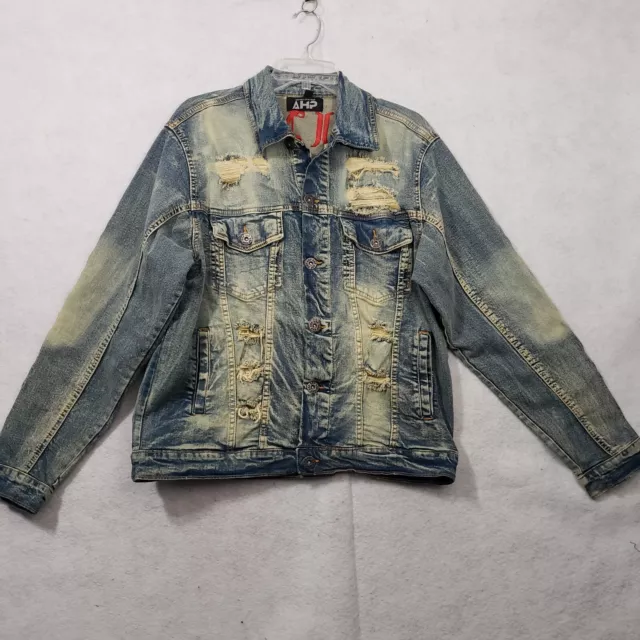 Another Hype Piece Denim Jacket Mens Large Sinners/Saints Distressed Destroyed