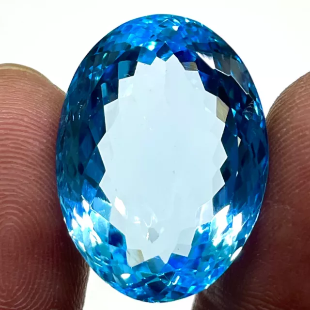 VVS 39.60 Cts Certified Natural Blue Topaz 23x17mm Oval Cut Dazzling Gemstone 2