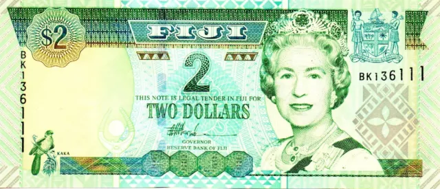 2002 Fiji 2 Dollar Bank Note P 104 Queen Elizabeth II as pictured BK136111
