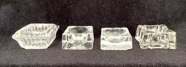 Vintage Square Clear Cut Glass Crystal Salt Cellar Dip Dishes Lot of 4 Unmatched