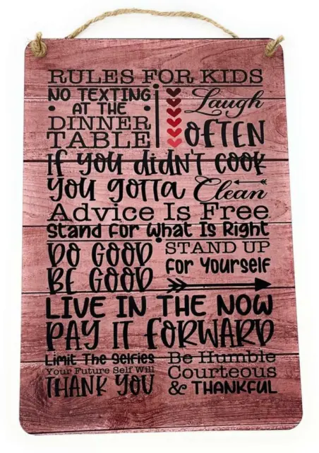 RULES FOR KIDS Fun Novelty 12 x 8 in Aluminum Sign for Wall Door