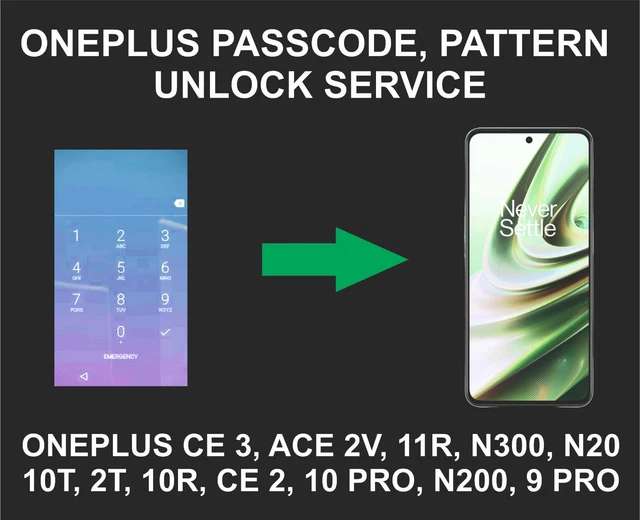OnePlus Pattern, Passcod Unlock Service, CE 3, ACE 2V, 11R, N300, N20 10T, 2T, 1
