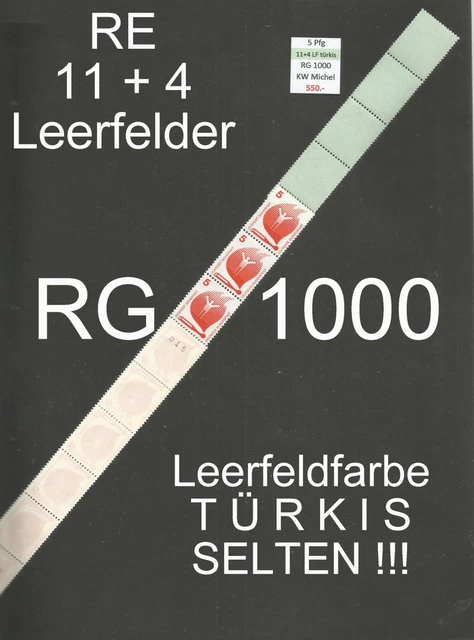 RM Unfallverhütung 5 Pfg RG 1000 ROLLENENDE RE 11 + 4 LF türkis (SELTEN !!!) **