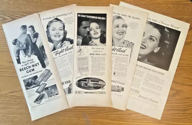 Lot of 5 Vintage 1930s Magazine Ads Toothpaste Toothbrush Gum Crafts Scrapbook