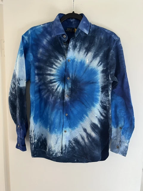 Polo Ralph Lauren Womens Blue Ocean Tie Dye Collared Button Up Shirt Size 4