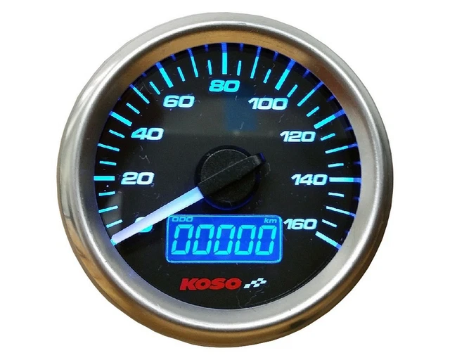 Compteur de vitesse KOSO GP Style Analogue / Digital Rond Chromé 160km/h