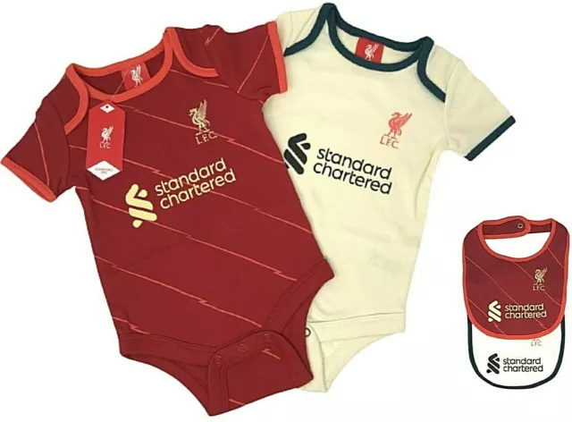 LIVERPOOL FC BABIES FOOTBALL KIT BODY PRAM SUIT BABY GROW VEST x 2 LFC