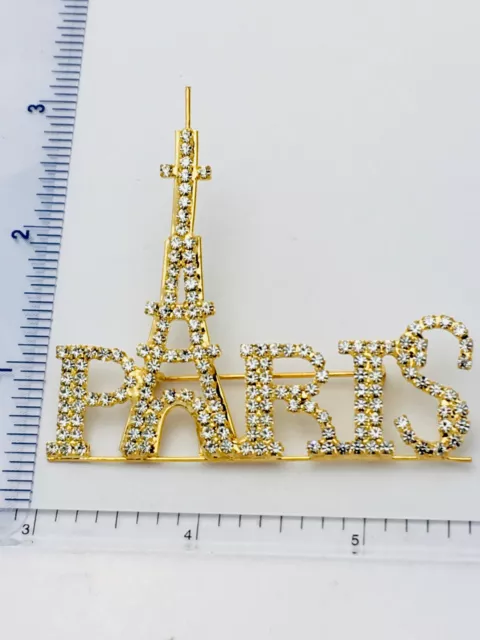 Pave Crystal Gold Eiffel Tower Paris Brooch Pin