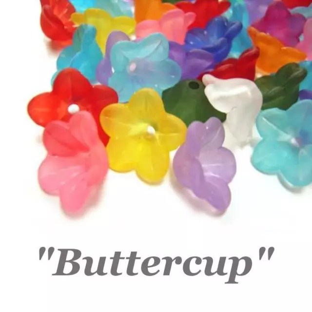 Lucite Flowers Beads Buttercup 12.5x6mm Frosted Acrylic 50pc apx 11 Colour  Opts